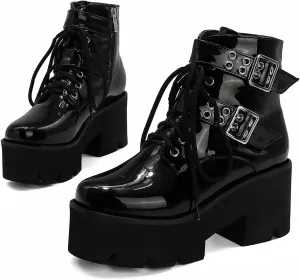 Women's Goth Platform Boots, Cosplay Gothic Combat Boots, Punk Chunky Block Ankle Booties Shoes