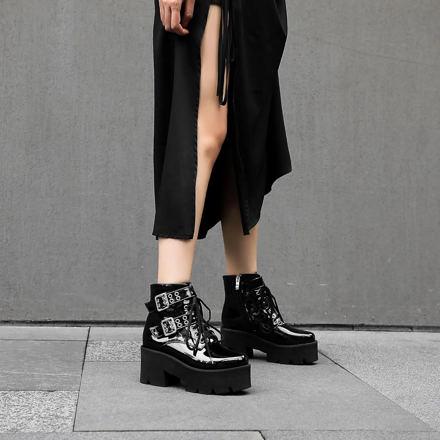 Women's Goth Platform Boots, Cosplay Gothic Combat Boots, Punk Chunky Block Ankle Booties Shoes