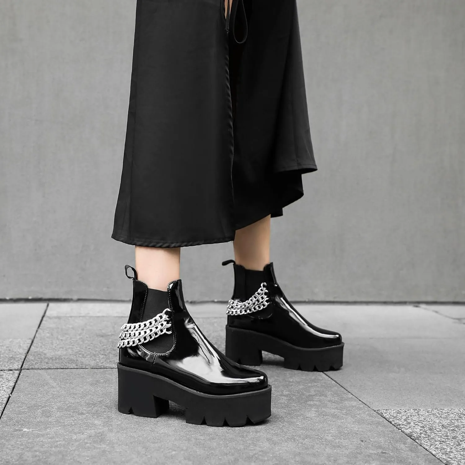 Women's Goth Platform Boots, Cosplay Gothic Combat Boots, Punk Chunky Block Ankle Booties Shoes