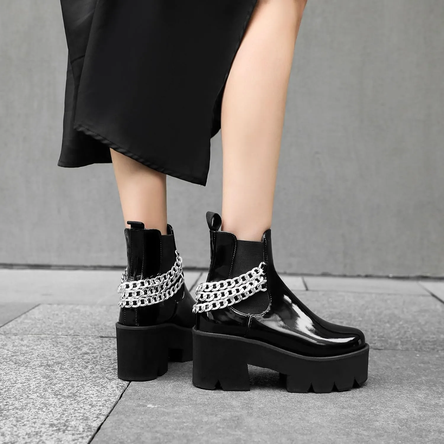 Women's Goth Platform Boots, Cosplay Gothic Combat Boots, Punk Chunky Block Ankle Booties Shoes