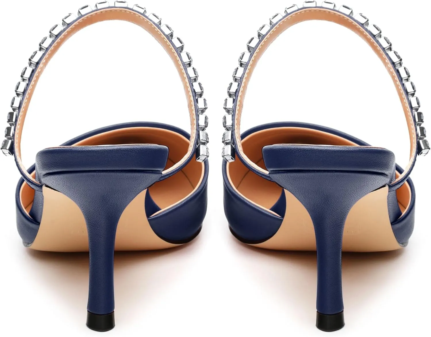Women's Heeled Mules Rhinestone Strap Pointed Toe Pumps Stiletto Mid Heels Slip On Wedding Party Sandals for Women 2.5 Inch