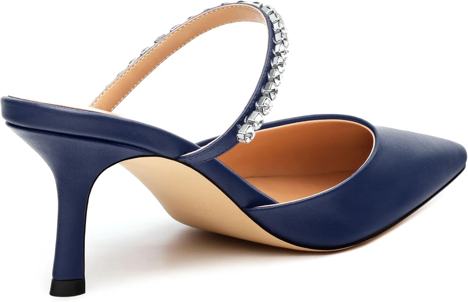 Women's Heeled Mules Rhinestone Strap Pointed Toe Pumps Stiletto Mid Heels Slip On Wedding Party Sandals for Women 2.5 Inch