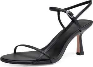 Women's Heeled Sandals Round Open Toe Strappy Slingback High Heels Ankle Strap Sandals