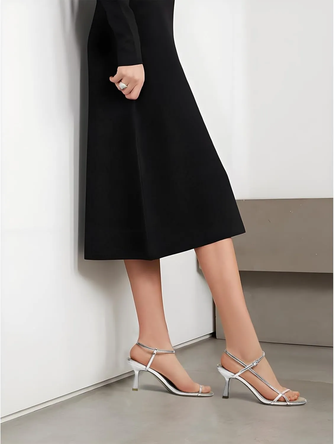Women's Heeled Sandals Round Open Toe Strappy Slingback High Heels Ankle Strap Sandals