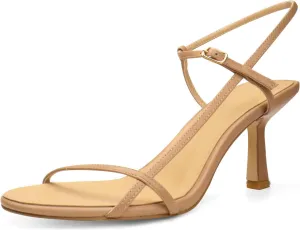 Women's Heeled Sandals Round Open Toe Strappy Slingback High Heels Ankle Strap Sandals