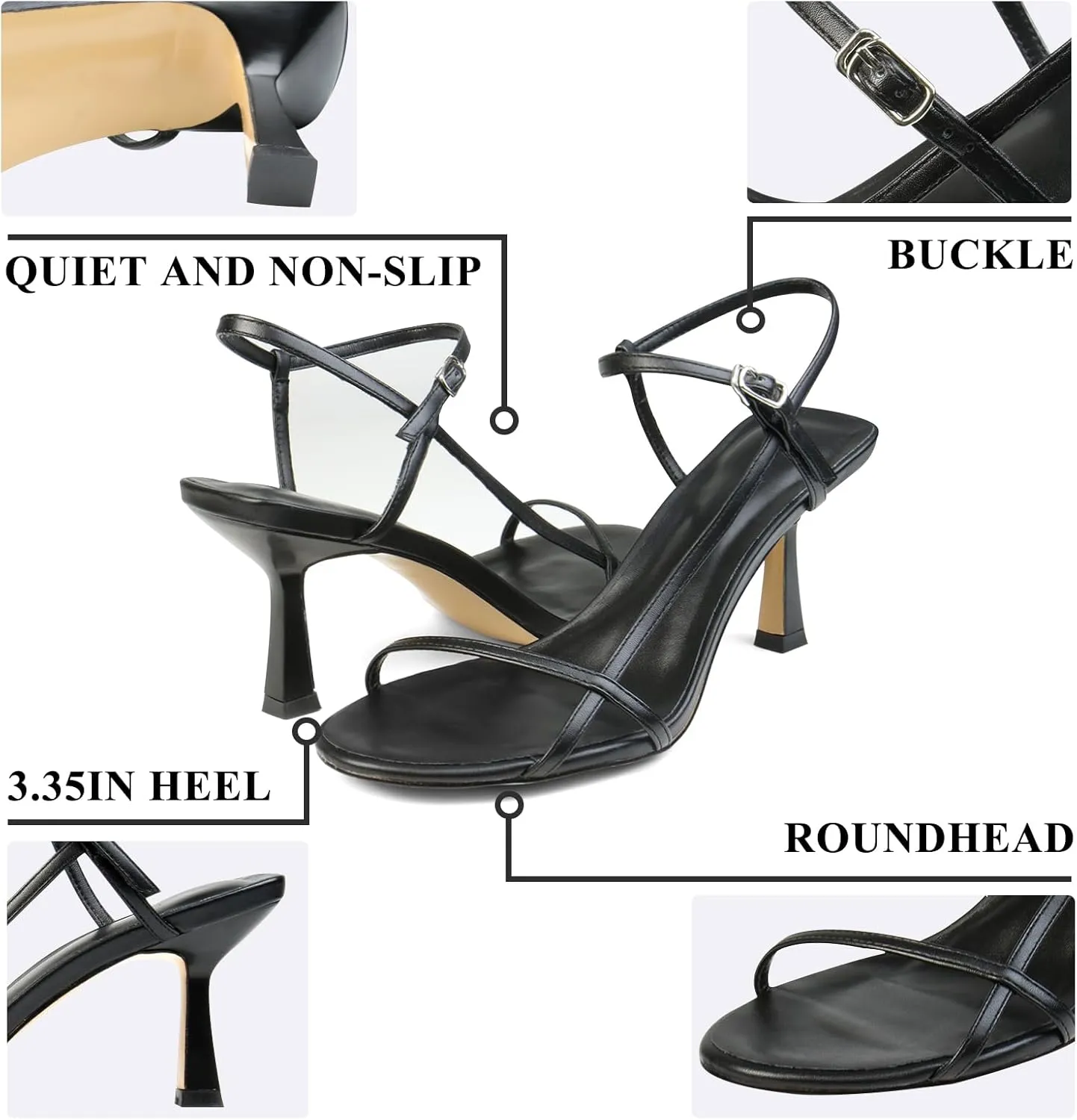 Women's Heeled Sandals Round Open Toe Strappy Slingback High Heels Ankle Strap Sandals