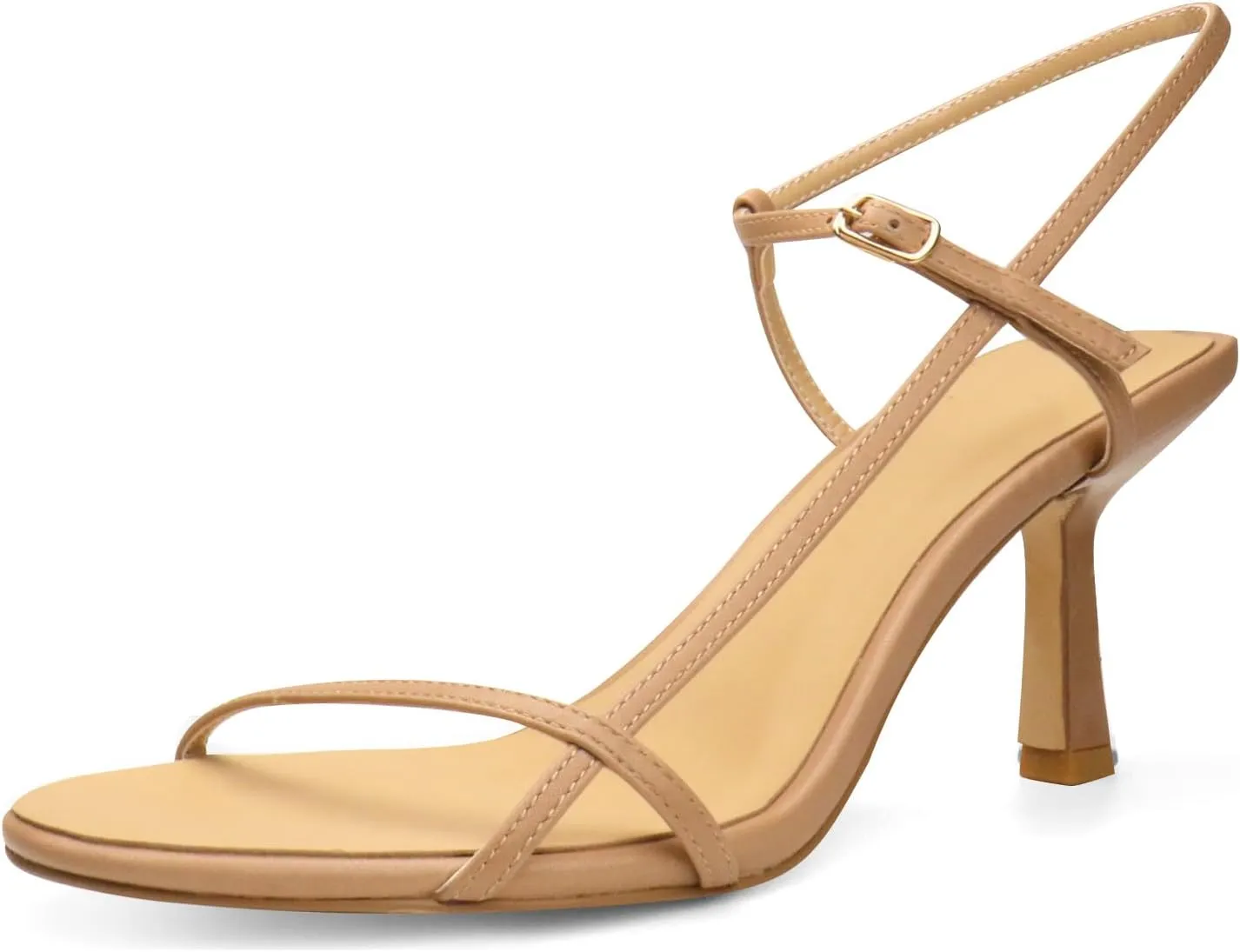 Women's Heeled Sandals Round Open Toe Strappy Slingback High Heels Ankle Strap Sandals