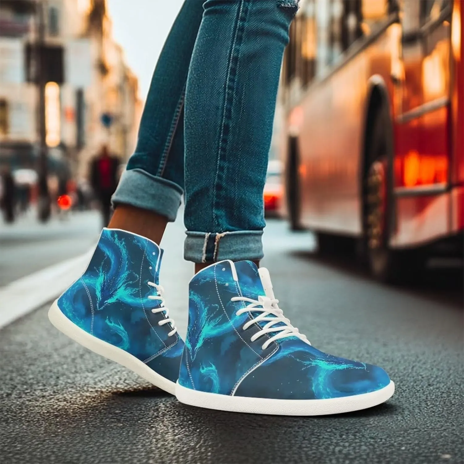 Womens High Top Barefoot Shoes Wide Toe Box Fashion Sneakers Comfortable Casual Walking Shoes Lightweight PU Leather Dress Shoes SizeUS 6-13.5