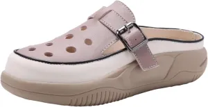 Women's Hollow Increase Height Platform Mules,Breathable Comfortable Closed Round Toe Slip On Summer Slipper with Adjustable Buckle Outdoor Beach Casual Walking Shoes