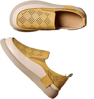 Women's Hollow Platform Wedge Leather Loafers,Summer Comfortable Slip On Breathable Orthopedic Sneakers Fashion Walking Penny Shoes