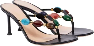 Women's Jewelled Thong Strappy Sandal Summer Mules Kitten Heels Flip Flop Round Open Toe Mid Heels Fashion Wedding Party Dress Thong Casual Shoes