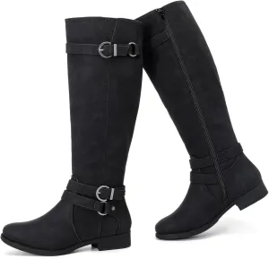 Women's Knee High Boots Classic Comfort Riding Combat Boot Round Toe Side Zipper Long Tall Fall Winter Boots for Women.