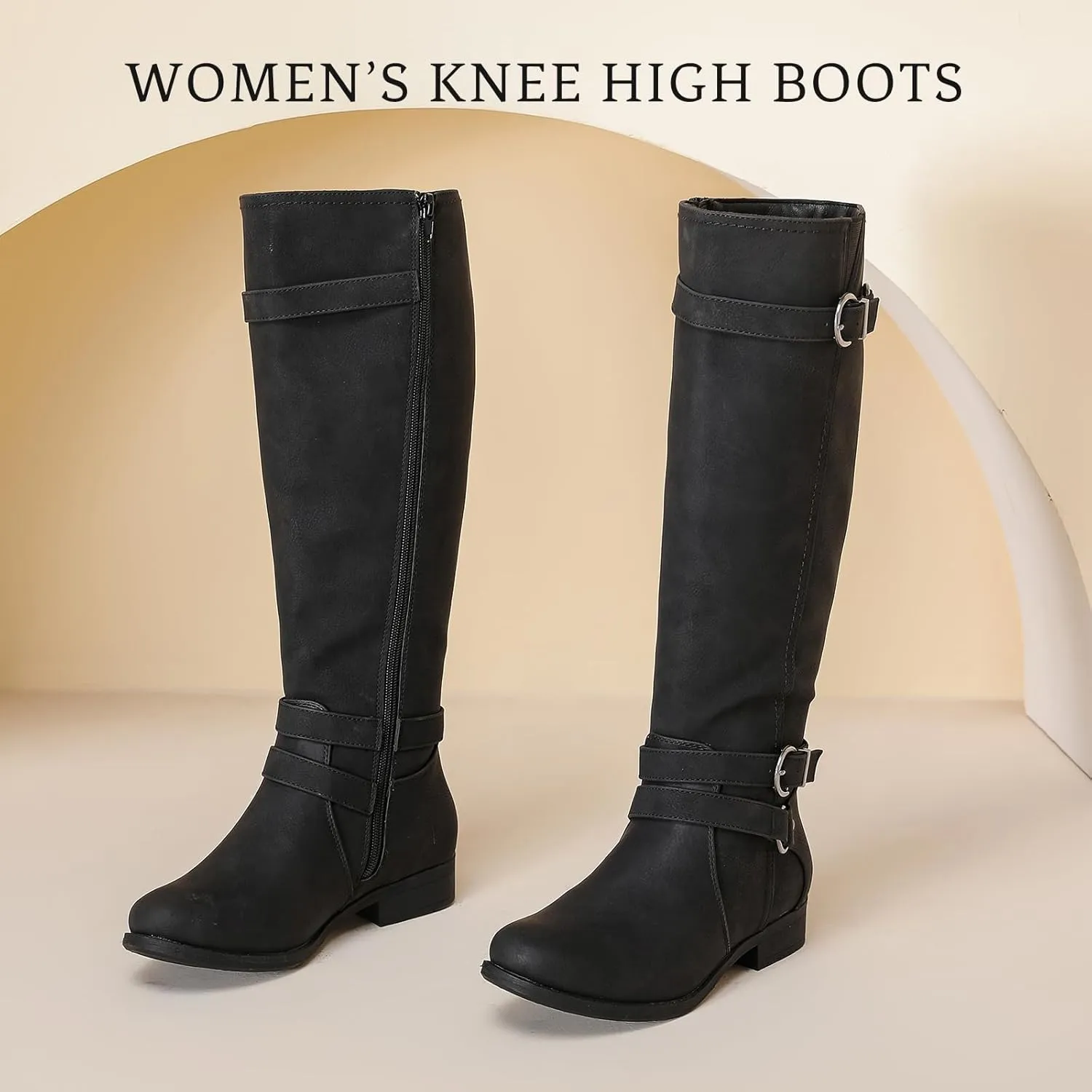 Women's Knee High Boots Classic Comfort Riding Combat Boot Round Toe Side Zipper Long Tall Fall Winter Boots for Women.