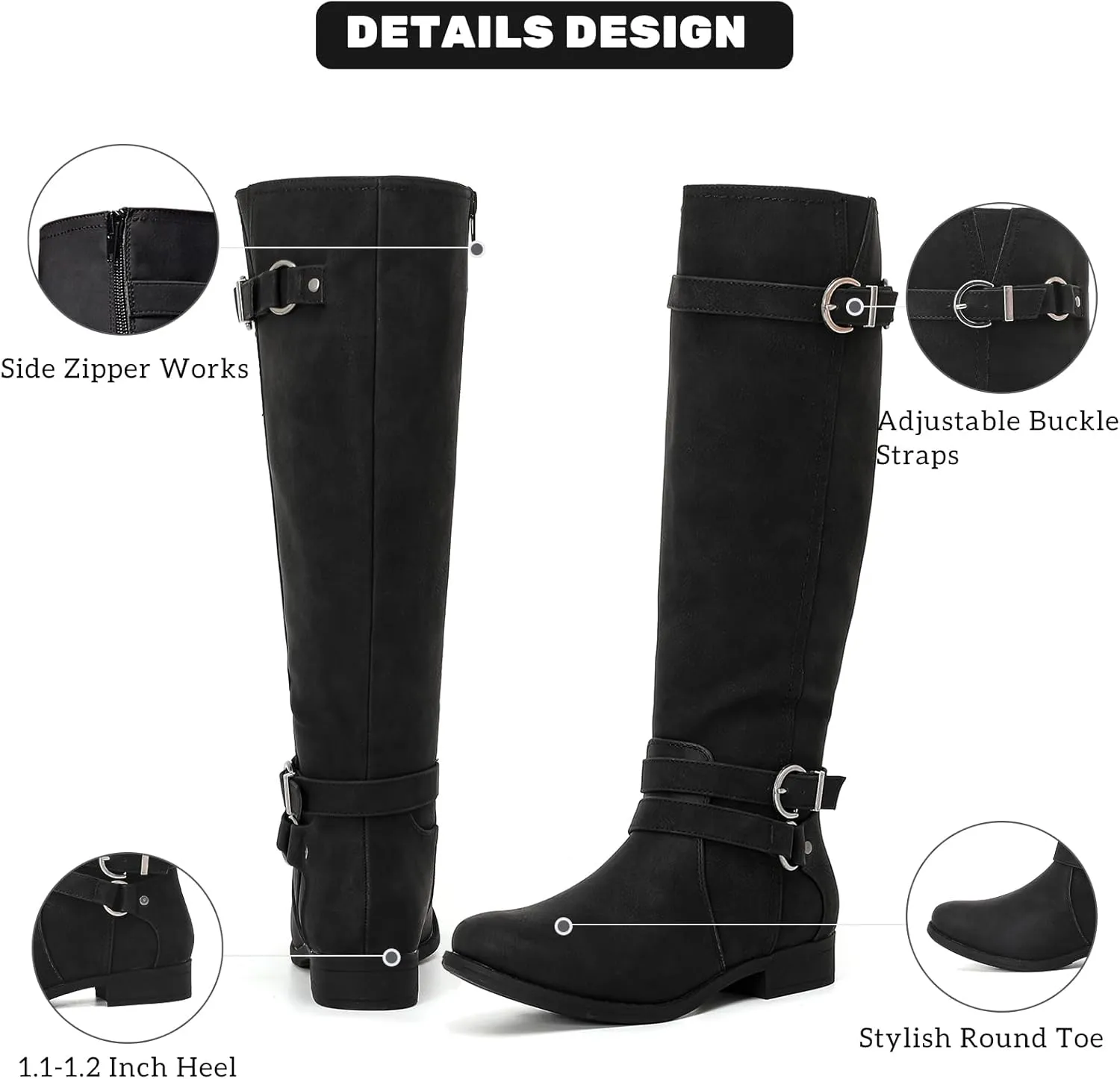 Women's Knee High Boots Classic Comfort Riding Combat Boot Round Toe Side Zipper Long Tall Fall Winter Boots for Women.
