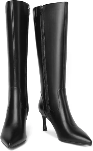 Women's Knee High Fashion Pointed Toe Tall Heel Boots, Side Zipper Dress Long Boots