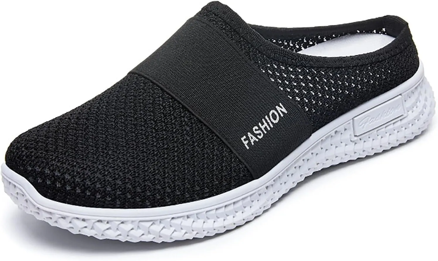 Women's Knitted Mesh Flat Mules Breathable Orthopedic Diabetic Shoes Comfort Backless Walking Sneakers Closed Toe Slip On Slides Soft Soles Non-Slip Mule Shoes with Arch-Support