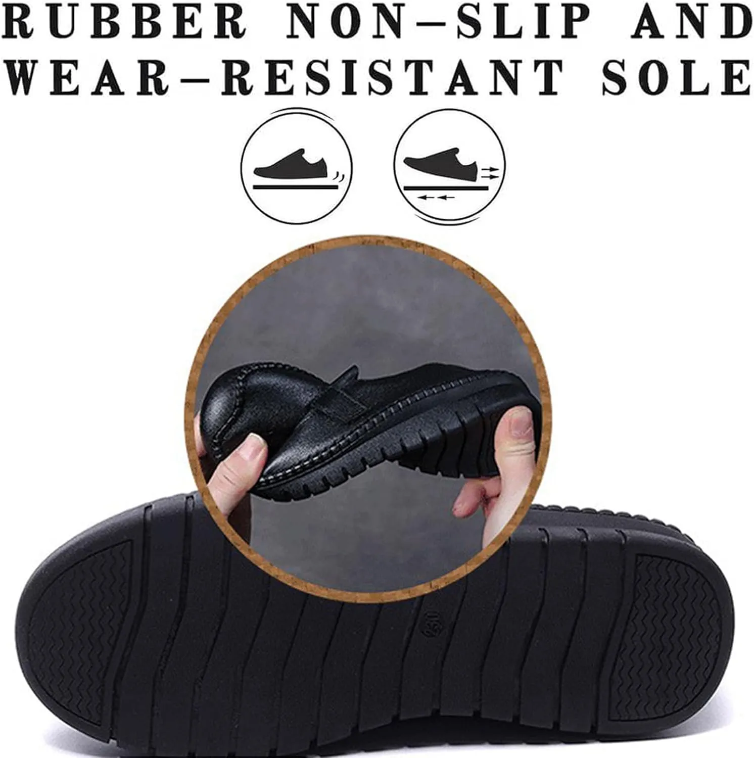 Women's Leather Breathable Soft Bottom Flat Shoes Comfortable Non-Slip Slip On Handmade Round Toe Casual Loafers for Walking Work