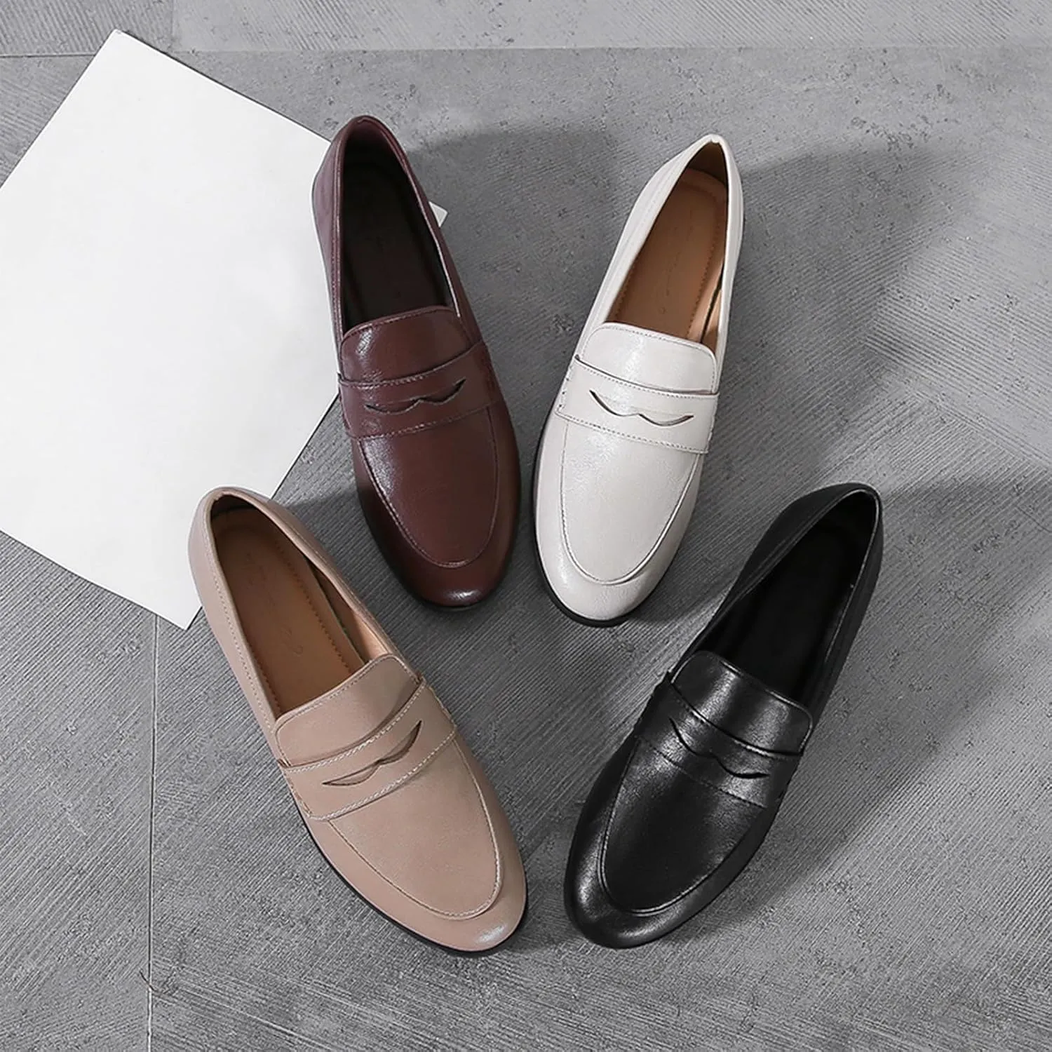 Women's Leather Flat Penny Loafers Slip On Casual Comfort Moccasin Walking Shoes Driving Office Work Dressy Shoes