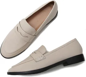 Women's Leather Flat Penny Loafers Slip On Casual Comfort Moccasin Walking Shoes Driving Office Work Dressy Shoes