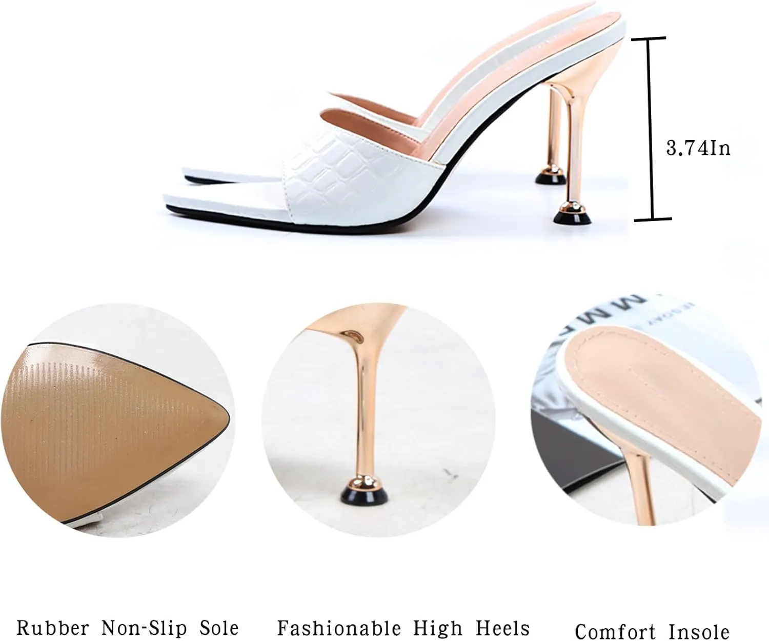 Women's Leather Printed Pointed Open Toe Stiletto Slide Sandals Sexy Slip On High Heel Backless Mules Summer Fashion Slingback Wedding Party Dating Dress Pumps