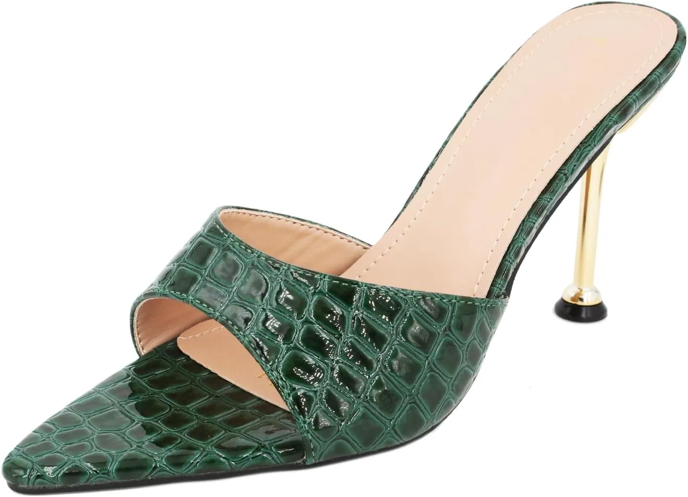 Women's Leather Printed Pointed Open Toe Stiletto Slide Sandals Sexy Slip On High Heel Backless Mules Summer Fashion Slingback Wedding Party Dating Dress Pumps