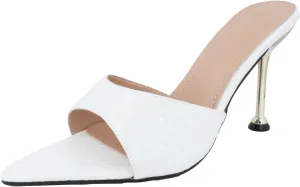 Women's Leather Printed Pointed Open Toe Stiletto Slide Sandals Sexy Slip On High Heel Backless Mules Summer Fashion Slingback Wedding Party Dating Dress Pumps
