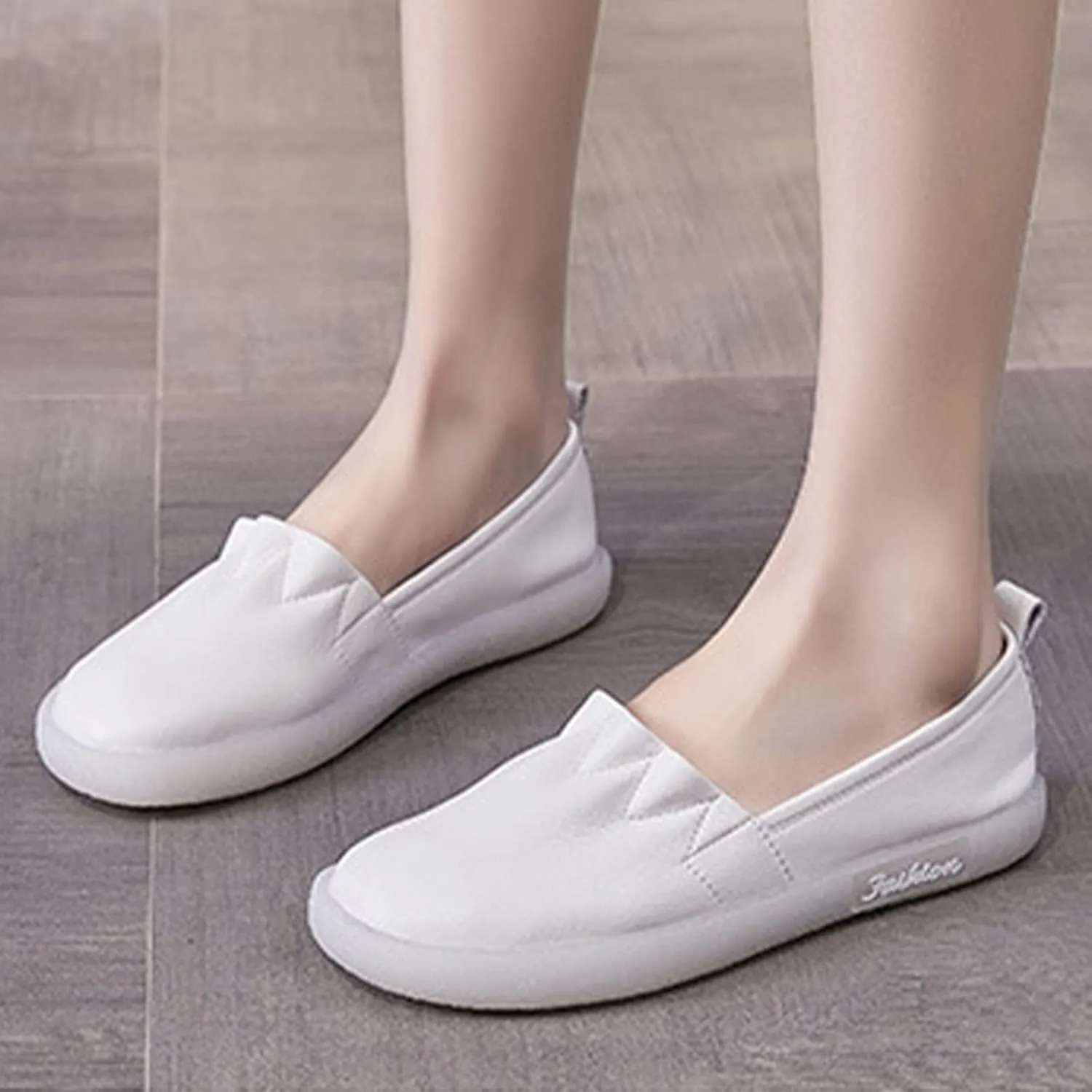 Women's Leather Slip-on Casual Shoes,Lightweight Comfort Pleated Non-Slip Softsole Oxford Dress Flat Walking Loafers