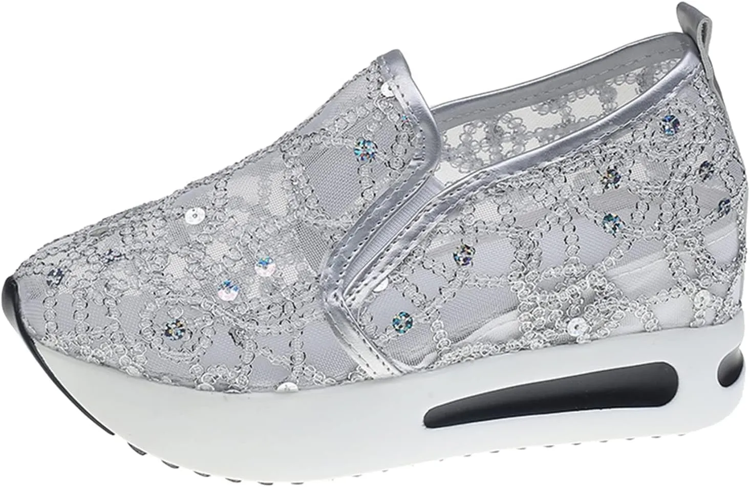 Women's Loafers & Slip-on Embroidery Floral Mesh Lace Chunky Sole Hidden High Heels Lace Up Sneakers Casual Shoes Platform Wedge Sneakers