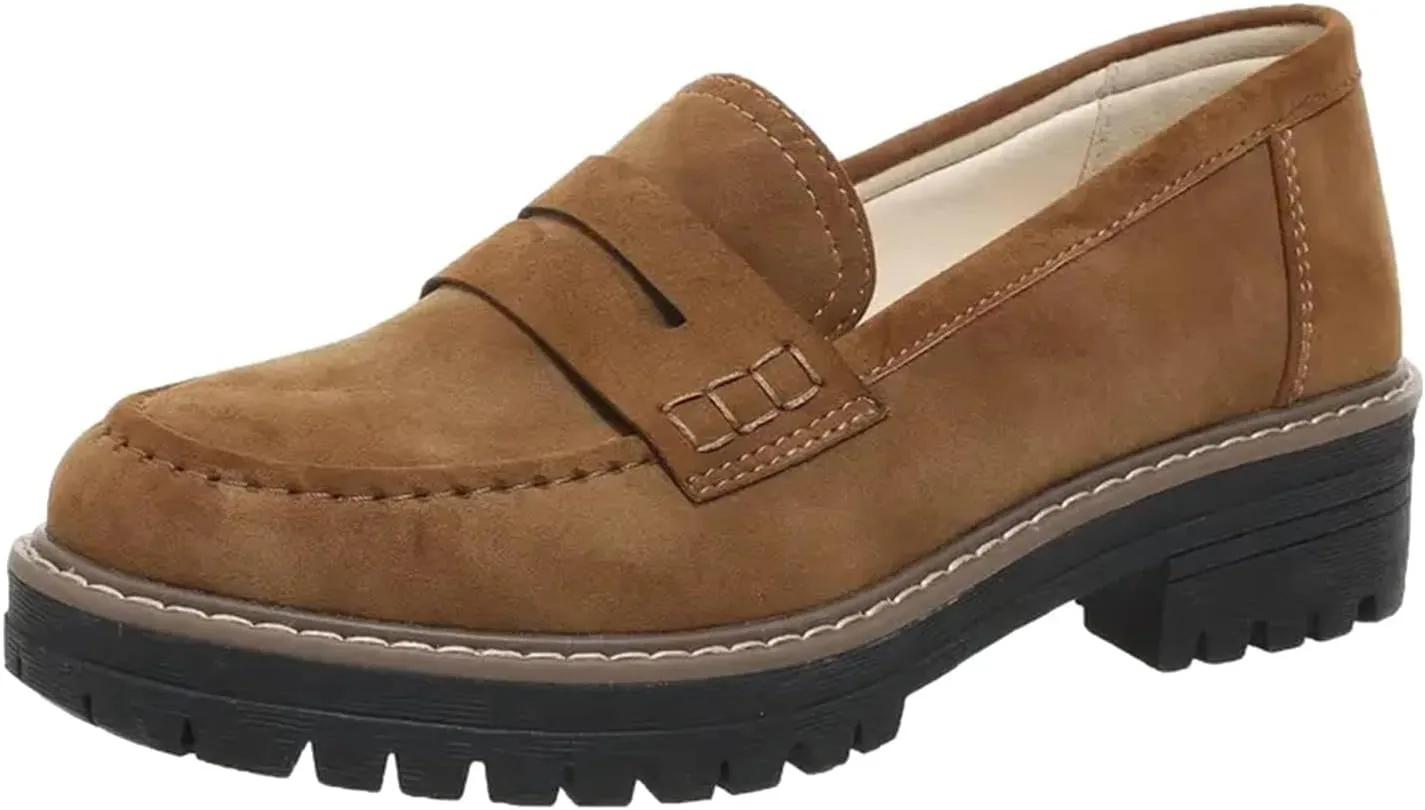 Womens Loafers Dressy Suede Chunky Slip On Shoes Penny Loafer Lug Sole Comfortable Casual Business Shoes Summer Fashion Office Shoe Retro Comfy Oxford for Work