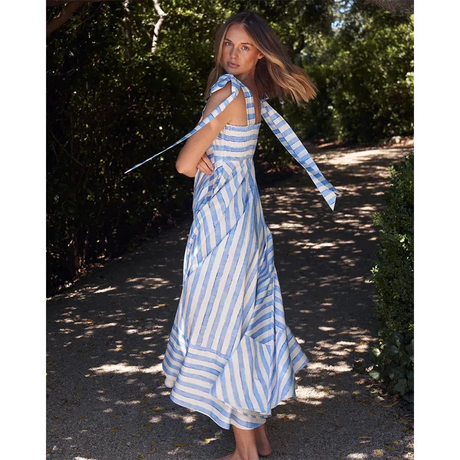 Women’s Maxi Dress – Smocked Bodice – Adjustable Tie Straps – Flowy A-Line Silhouette