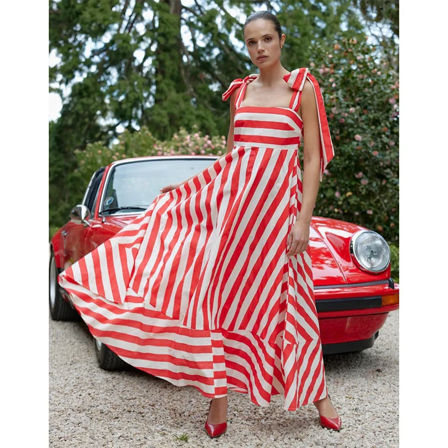 Women’s Maxi Dress – Smocked Bodice – Adjustable Tie Straps – Flowy A-Line Silhouette