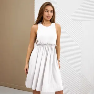 Women’s Midi Dress – Cotton Blend – Sleeveless A-Line – V-Neck – Button Front Tie Waist