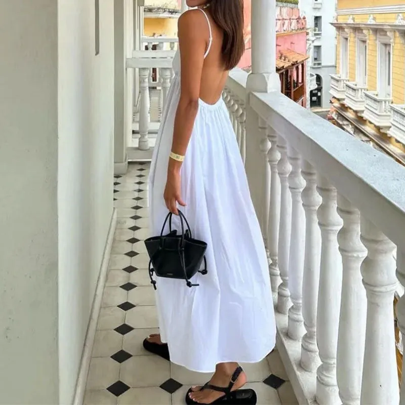 Women’s Midi Sundress - Halter Neck - Spaghetti Straps - Open Back - Relaxed Fit