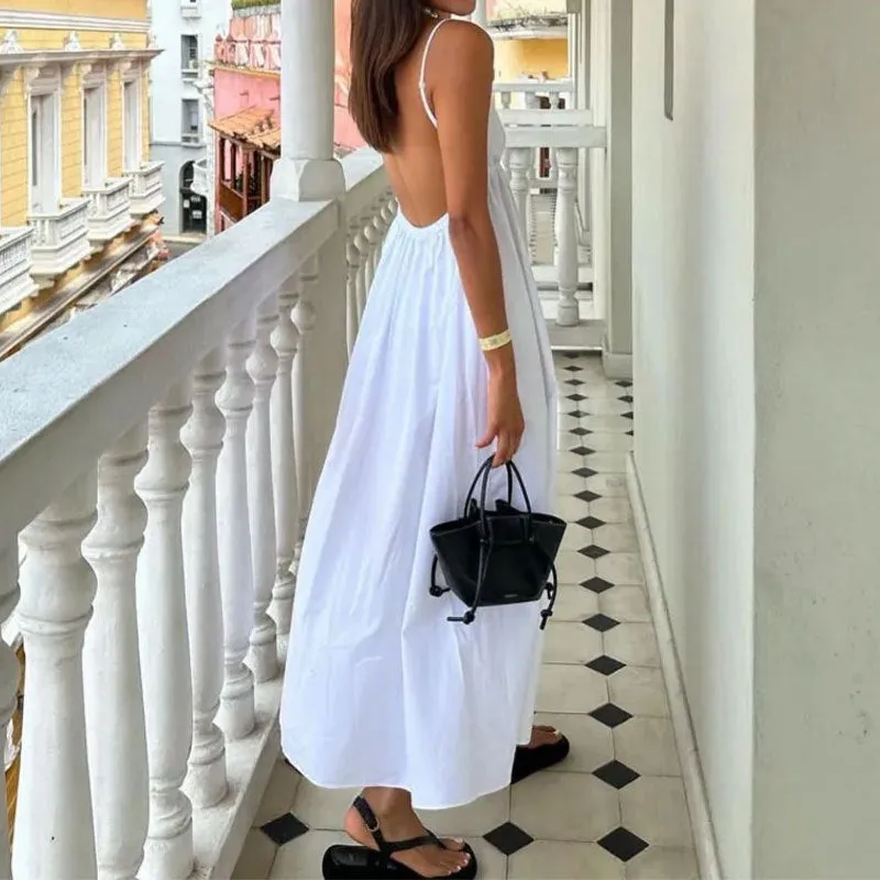 Women’s Midi Sundress - Halter Neck - Spaghetti Straps - Open Back - Relaxed Fit