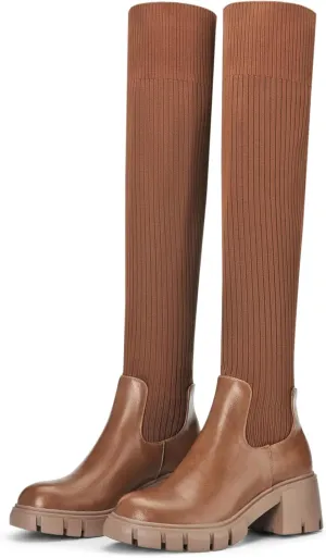 Womens Over Knee Boots Thigh High Stretch Knitted Socks Chunky Block Heel Boots
