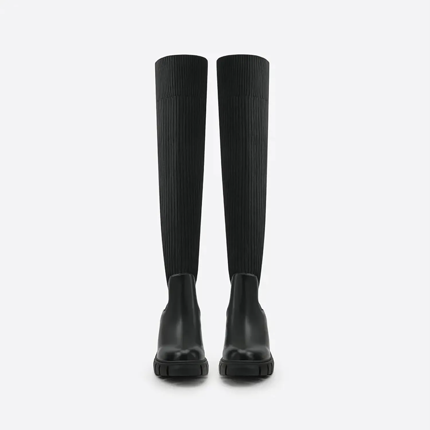 Womens Over Knee Boots Thigh High Stretch Knitted Socks Chunky Block Heel Boots