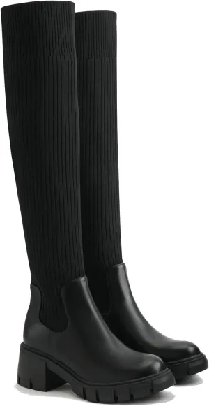 Womens Over Knee Boots Thigh High Stretch Knitted Socks Chunky Block Heel Boots