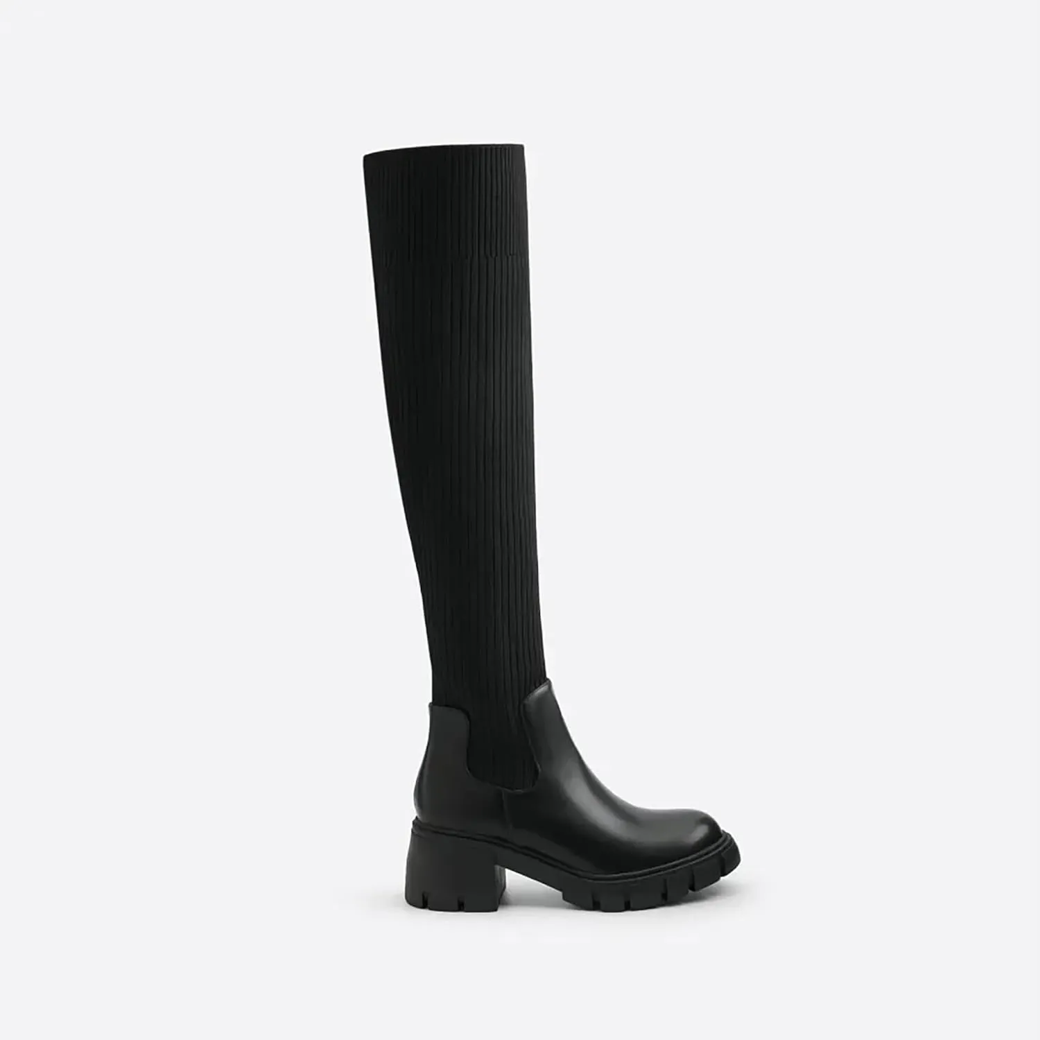 Womens Over Knee Boots Thigh High Stretch Knitted Socks Chunky Block Heel Boots