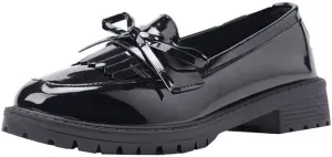 Women's Patent Leather Loafers Platform Bow Tassel Loafers Vintage Oxford Shoes Flat Comfort Business Oxfords Shoes (Black,11)