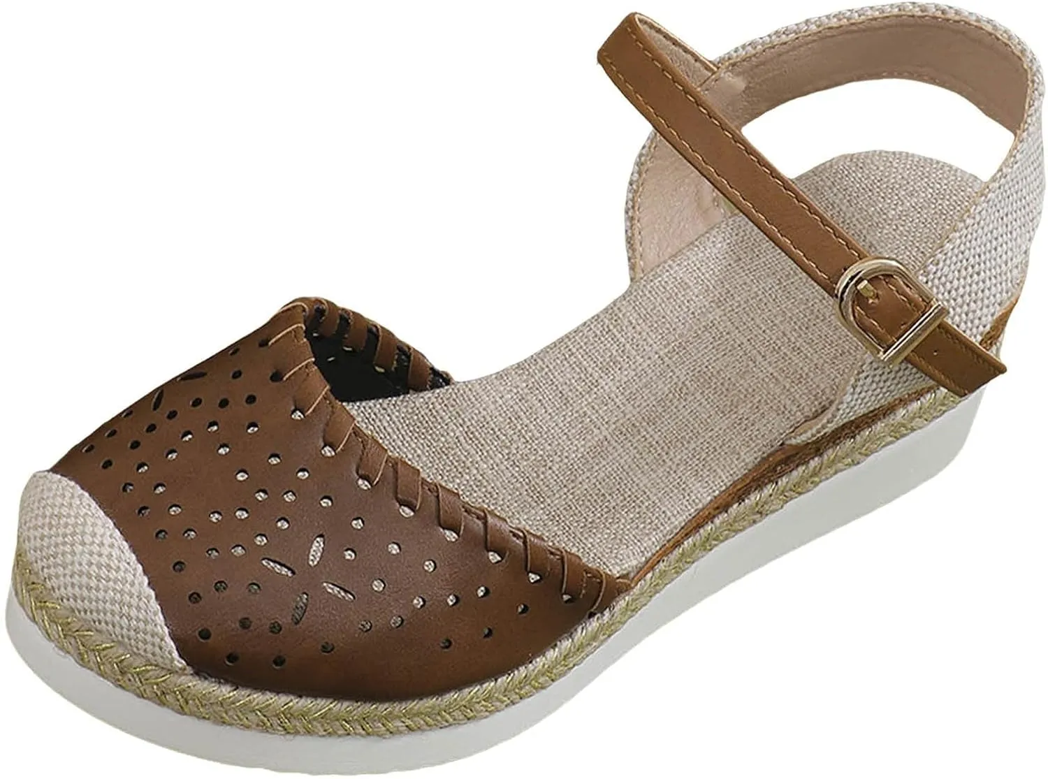 Women's Platform & Wedge Sandals Summer Closed Toe Hollow Out Orthopedic Shoes Comfort Breathable Slip On Summer Sandals with Adjustable Buckle Ankle Strap