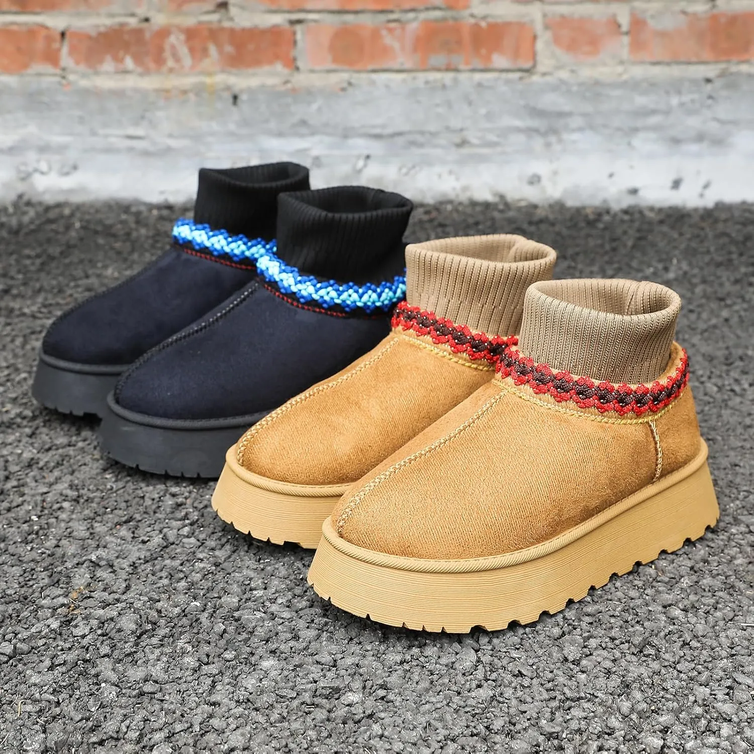 Women's Platform Fuzzy Slippers, Warm Winter Snow Mini Boots with Memory Foam, Fur Fleece Lined House Shoes Indoor and Outdoor