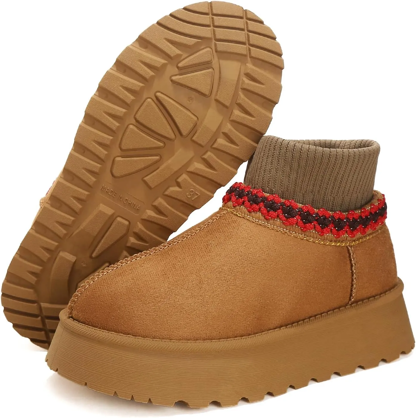 Women's Platform Fuzzy Slippers, Warm Winter Snow Mini Boots with Memory Foam, Fur Fleece Lined House Shoes Indoor and Outdoor
