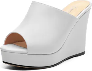 Women's Platform Heels Wedge Sandals Open Toe Slip on High Heels Comfortable Matte Mules Heeled Sandals Dressy Pumps Shoes
