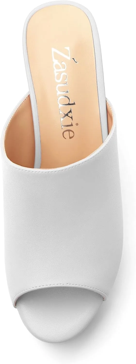 Women's Platform Heels Wedge Sandals Open Toe Slip on High Heels Comfortable Matte Mules Heeled Sandals Dressy Pumps Shoes