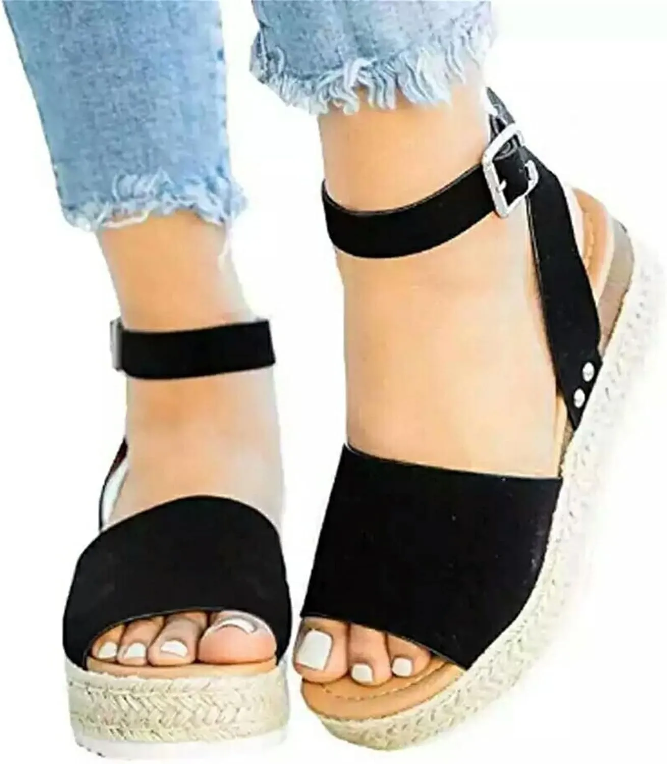 Womens Platform Sandals Comfortable Arch Support Wedge Sandals Summer Buckle Casual Sandal Open Toe Espadrilles Boho Summer Beach Shoes Comfortable Outdoor Walking Shoes