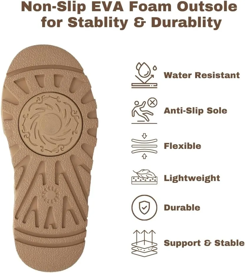 Women's Platform Slippers, Genuine Suede Warm Fleece Lined Anti-Slip Tazz Style for Indoor Outdoor