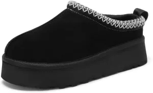 Women's Platform Slippers, Genuine Suede Warm Fleece Lined Anti-Slip Tazz Style for Indoor Outdoor