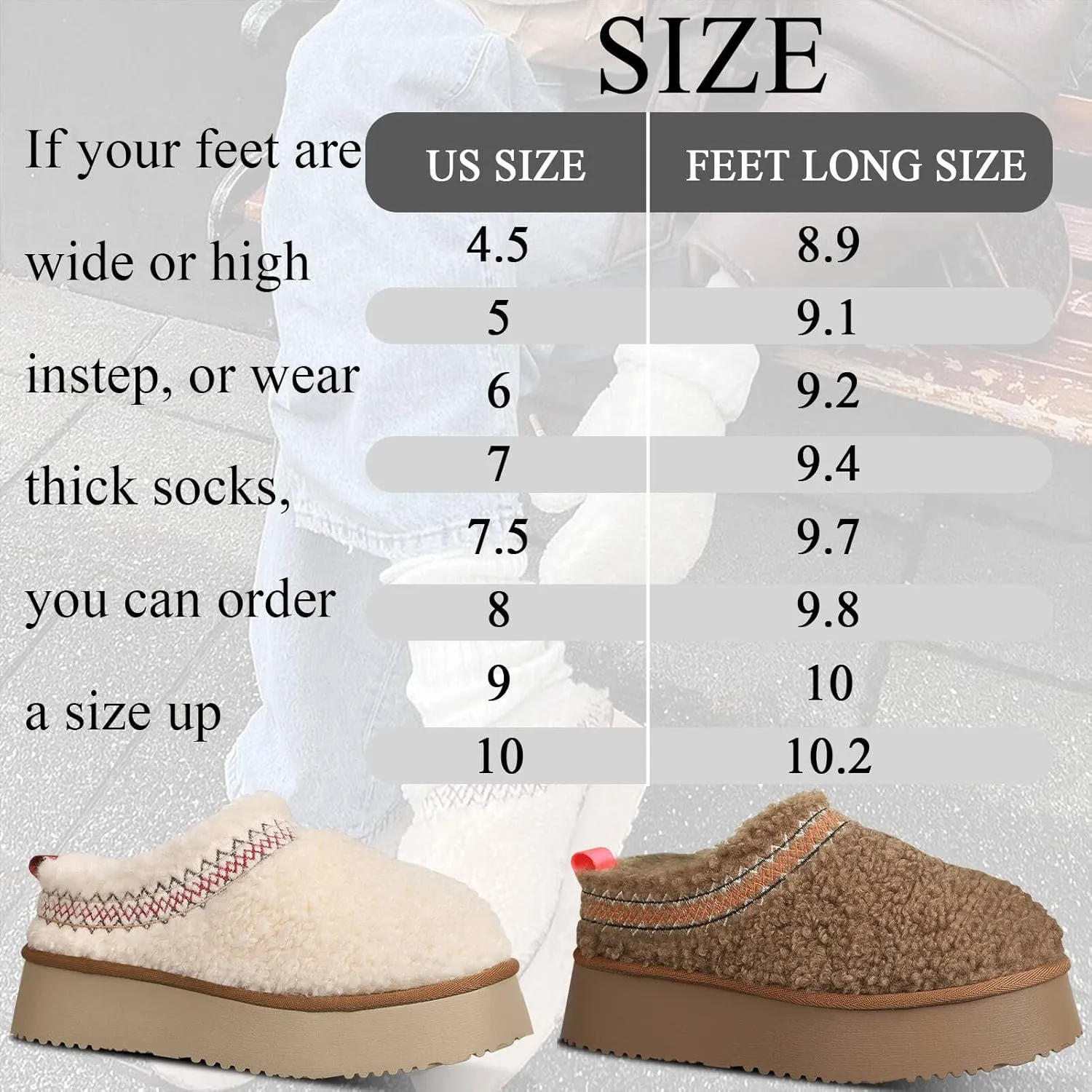 Women's Platform Slippers Mini Boots Braid with Plush Fleece Lining Fuzzy Slippers for Women Slip on Clogs