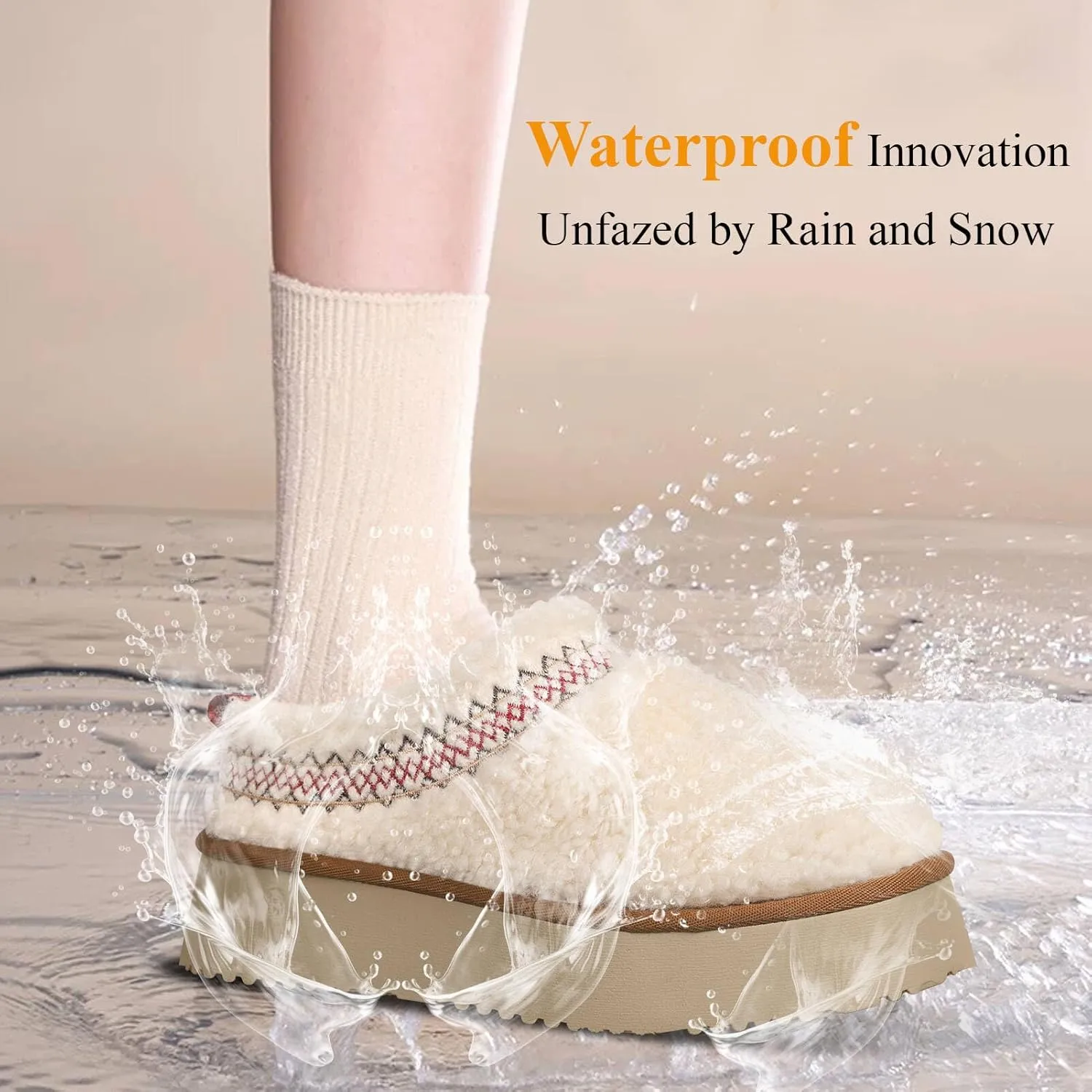 Women's Platform Slippers Mini Boots Braid with Plush Fleece Lining Fuzzy Slippers for Women Slip on Clogs