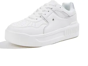 Women's Platform Sneakers Sparkle Rhinestone Chunky Shoes Leather Low Top Lace Up Walking Shoes